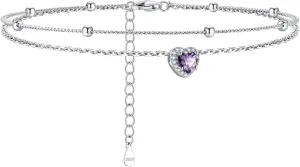 Silvora 925 Sterling Silver Birthstone Ankle Bracelet for Women - Adjustable Double-Layer Sparkling Heart Zircon Anklet Beach Jewelry for Summer