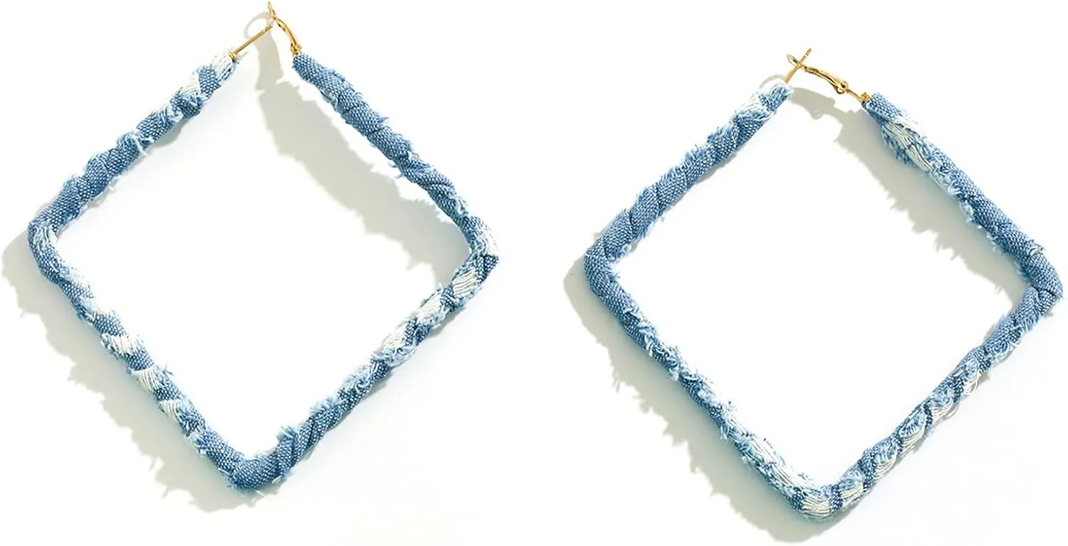 Simple Denim Heart Hoop Earrings Simple Exaggerated Big Star Heart Round Earrings Statement Summer Beach Earrings Accessories Jewelry for Women