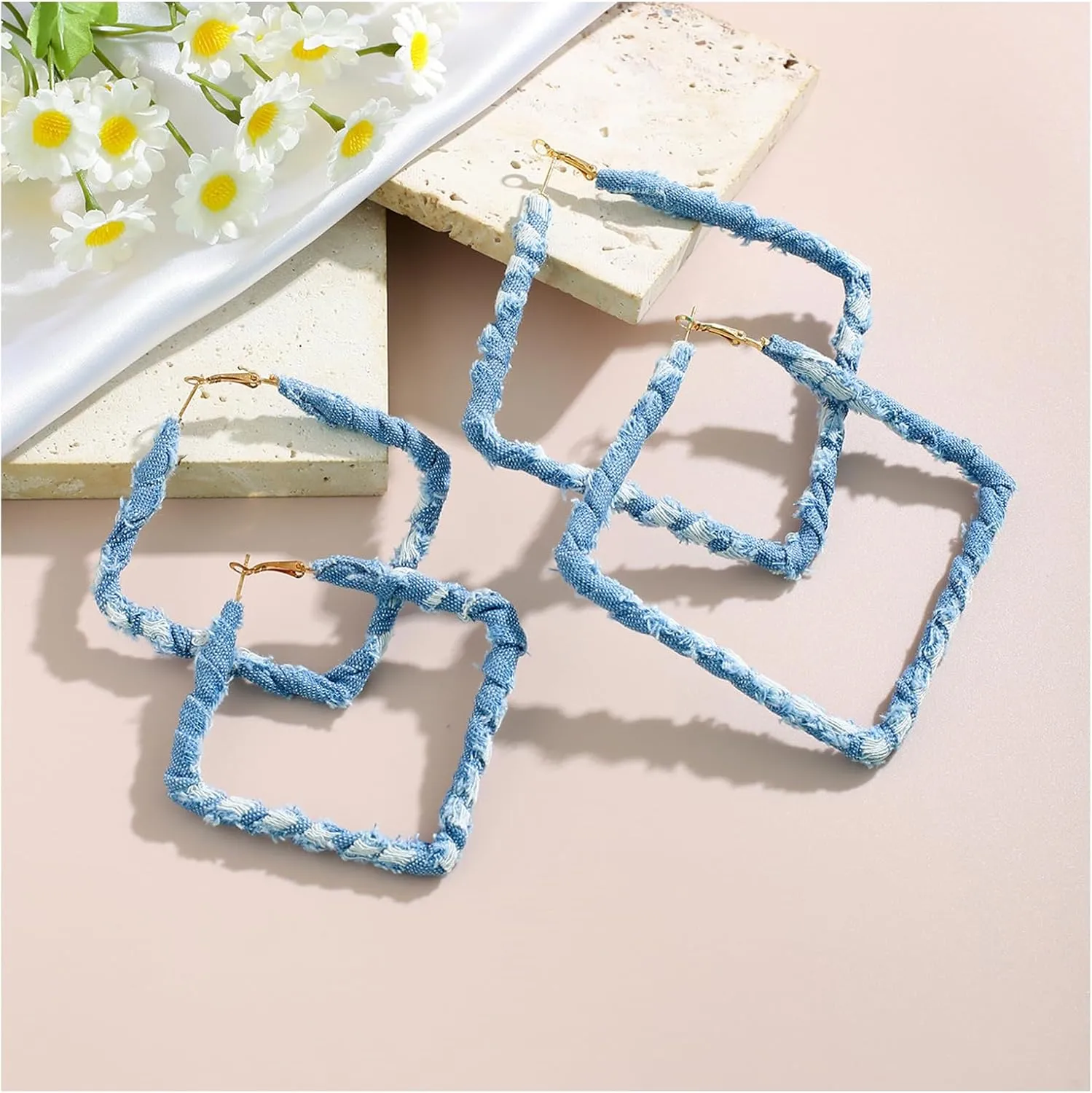 Simple Denim Heart Hoop Earrings Simple Exaggerated Big Star Heart Round Earrings Statement Summer Beach Earrings Accessories Jewelry for Women
