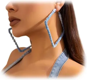 Simple Denim Heart Hoop Earrings Simple Exaggerated Big Star Heart Round Earrings Statement Summer Beach Earrings Accessories Jewelry for Women