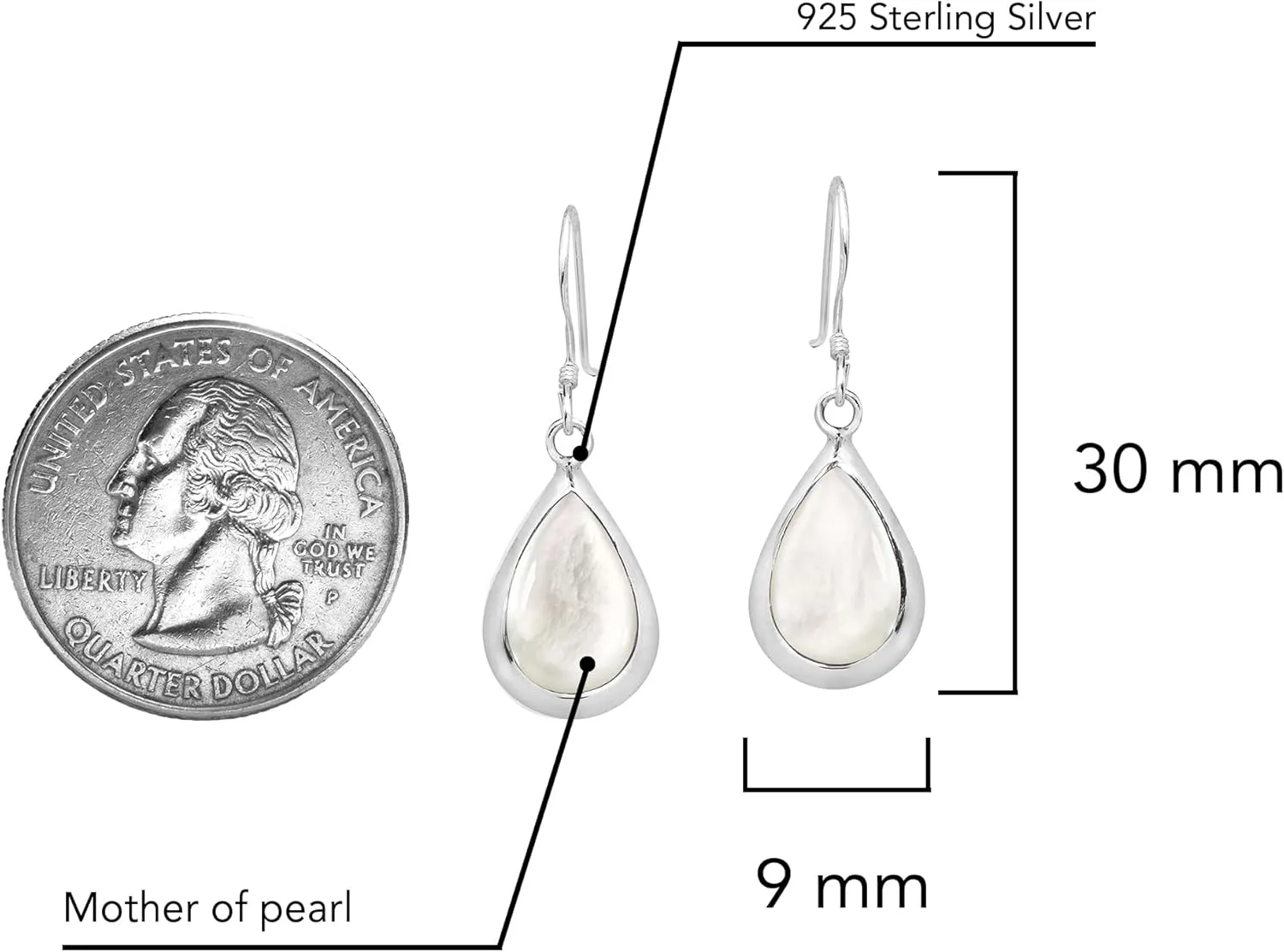 Simple Elegance Teardrop Stone .925 Sterling Silver Dangle Earrings | Jewelry Gift for Women