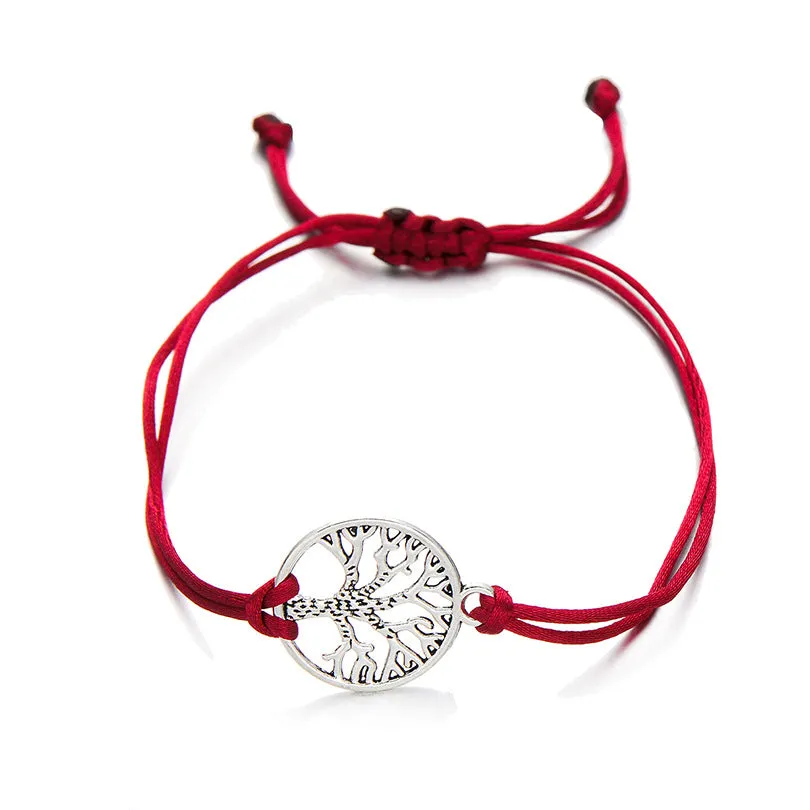 Simple hand-woven red rope tree of life bracelet