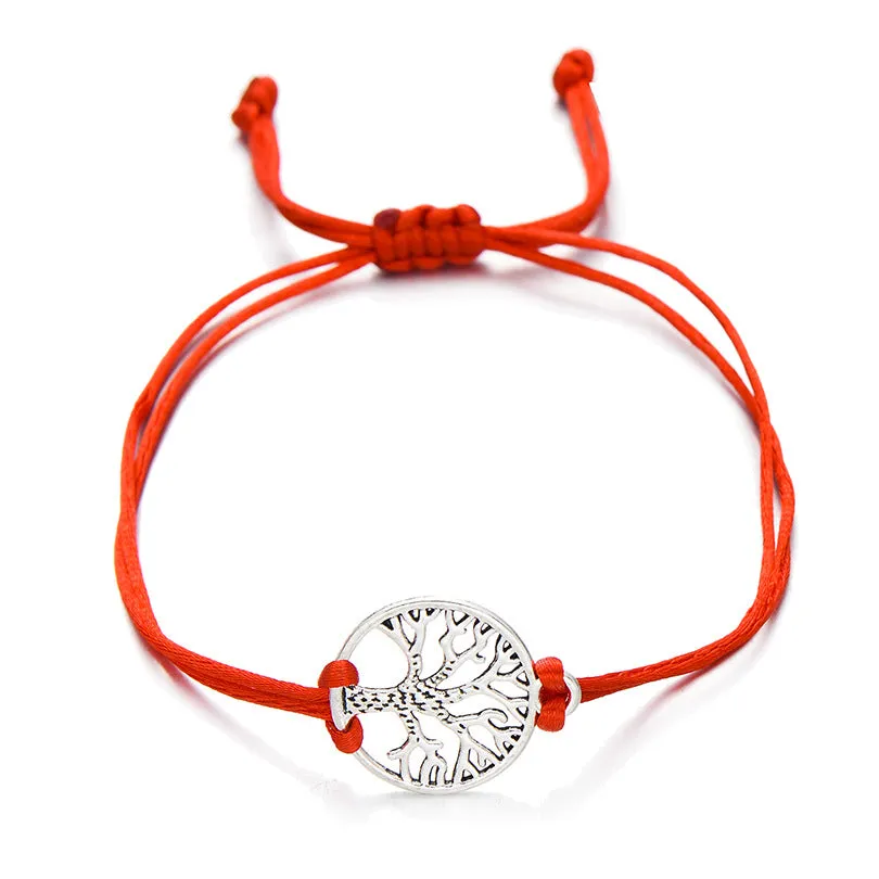 Simple hand-woven red rope tree of life bracelet