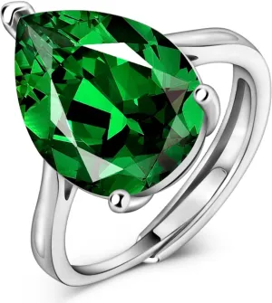 Simulated 12 * 16mm Gemstone Birthstone Adjustable Rings 925 Sterling Silver Plated Pear Cut Wedding Rings for Women, Engagement Rings for Women Birthday Jewelry Gifts