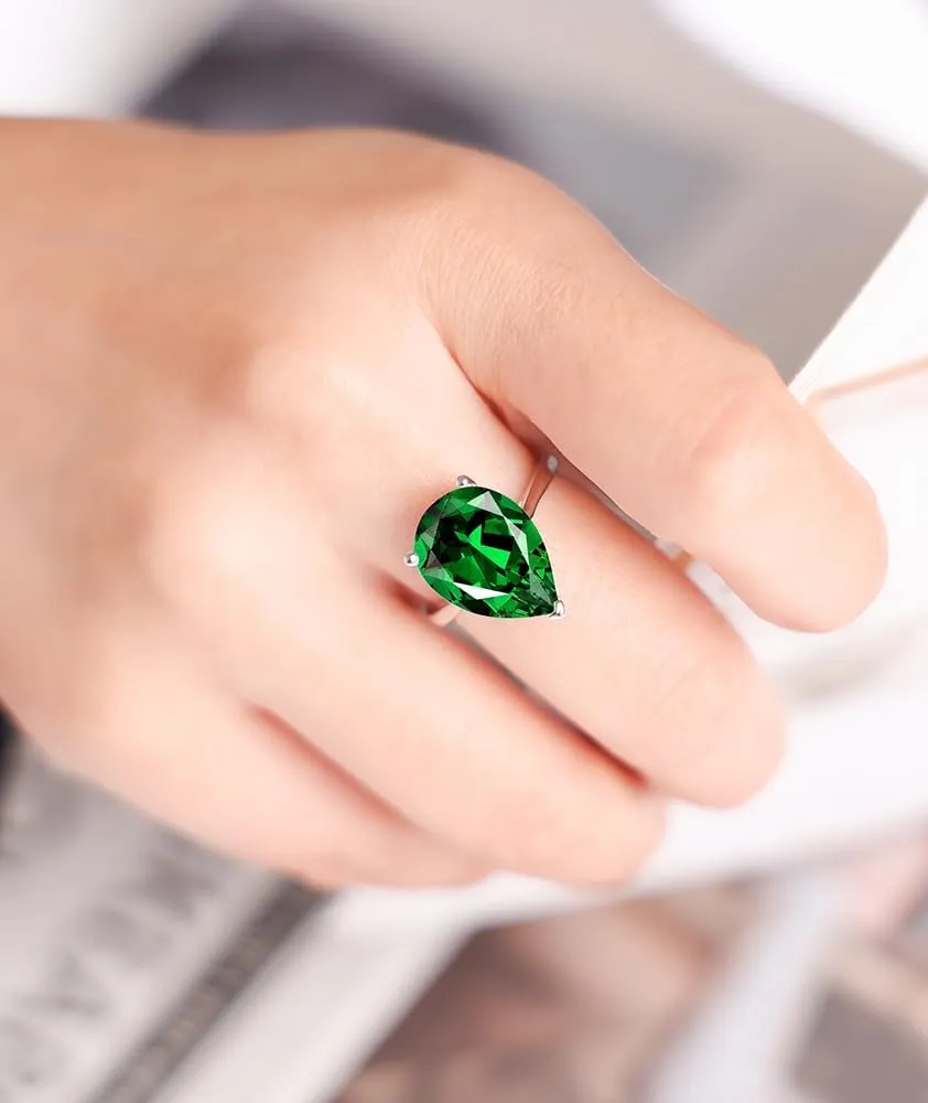 Simulated 12 * 16mm Gemstone Birthstone Adjustable Rings 925 Sterling Silver Plated Pear Cut Wedding Rings for Women, Engagement Rings for Women Birthday Jewelry Gifts