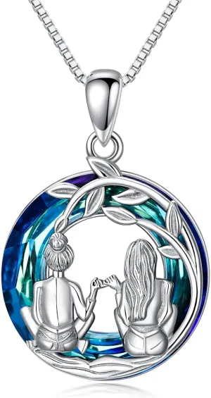 Sisters Gifts from Sister 925 Sterling Silver Sisters Pendant Necklace with Crystal Friendship Jewelry Birthday Gifts for Women Sisters Friends