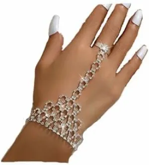 Sither Bracelets with Ring for Women Crystal Chain Ring Bracelet Hand Harness Chain Bracelet Boho Jewelry for Halloween Prom Party Christmas