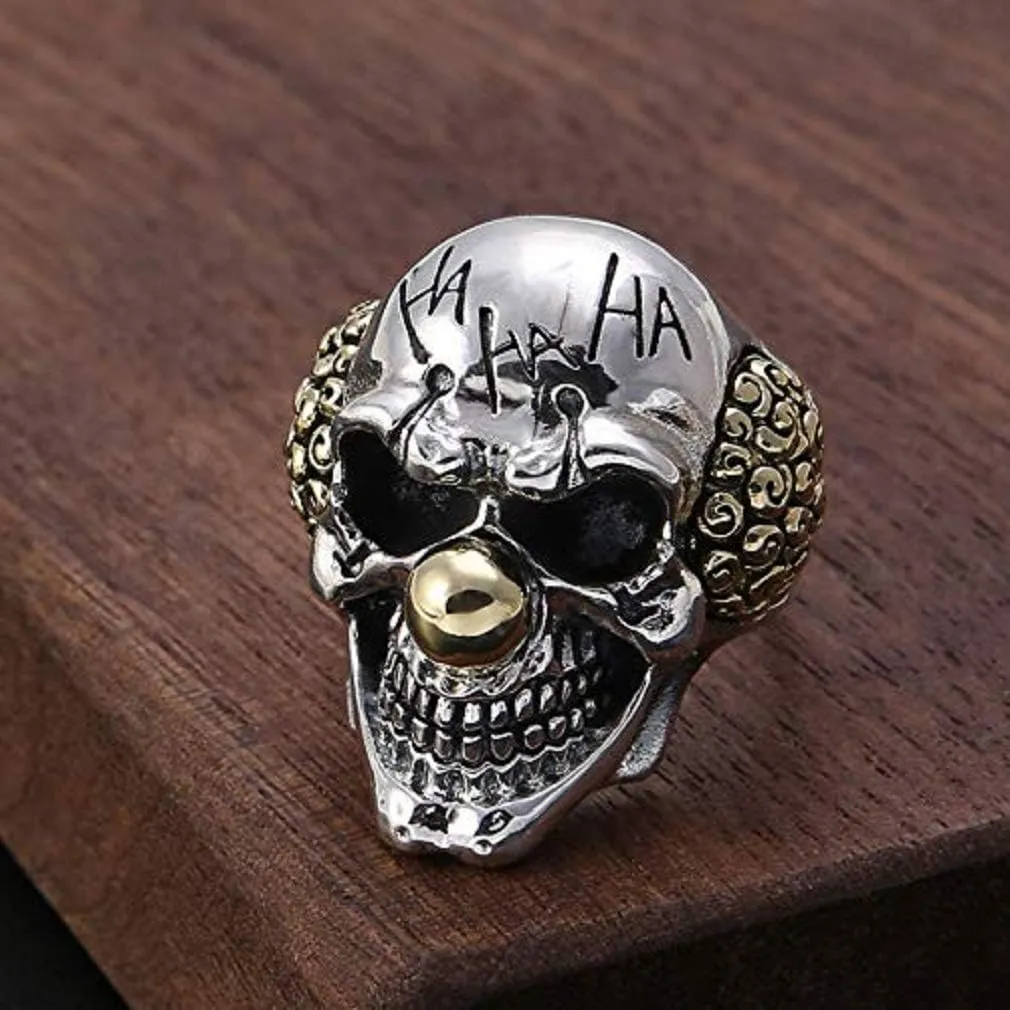 Skull Head Ring for Men - Gothic Clown Joker Vampire Devil Ring - Vintage Punk Halloween Biker Cocktail Party Jewelry Gift