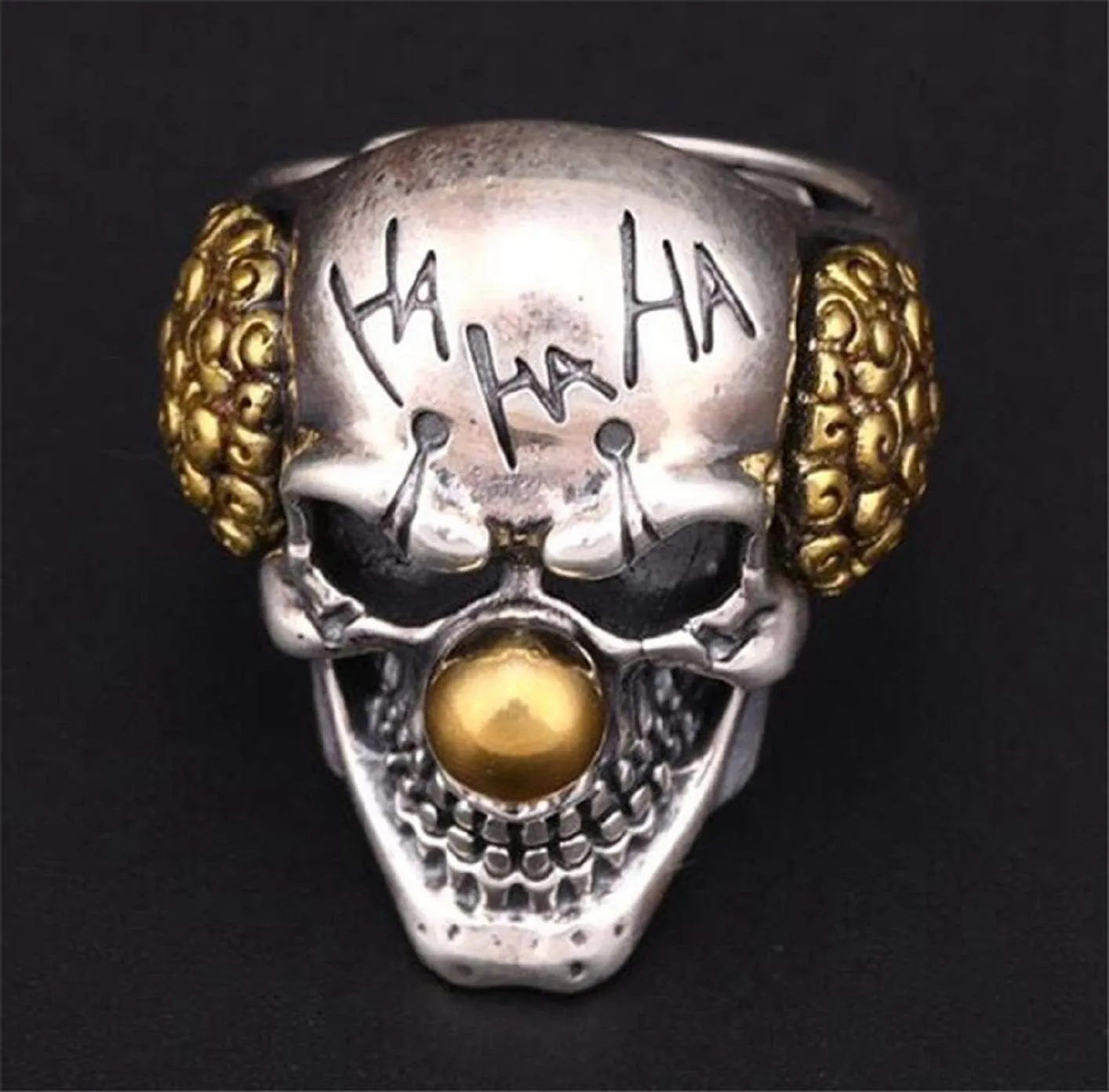 Skull Head Ring for Men - Gothic Clown Joker Vampire Devil Ring - Vintage Punk Halloween Biker Cocktail Party Jewelry Gift