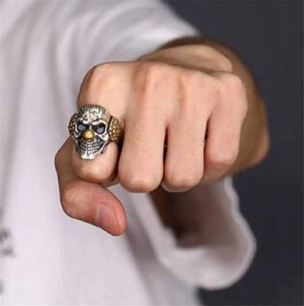 Skull Head Ring for Men - Gothic Clown Joker Vampire Devil Ring - Vintage Punk Halloween Biker Cocktail Party Jewelry Gift