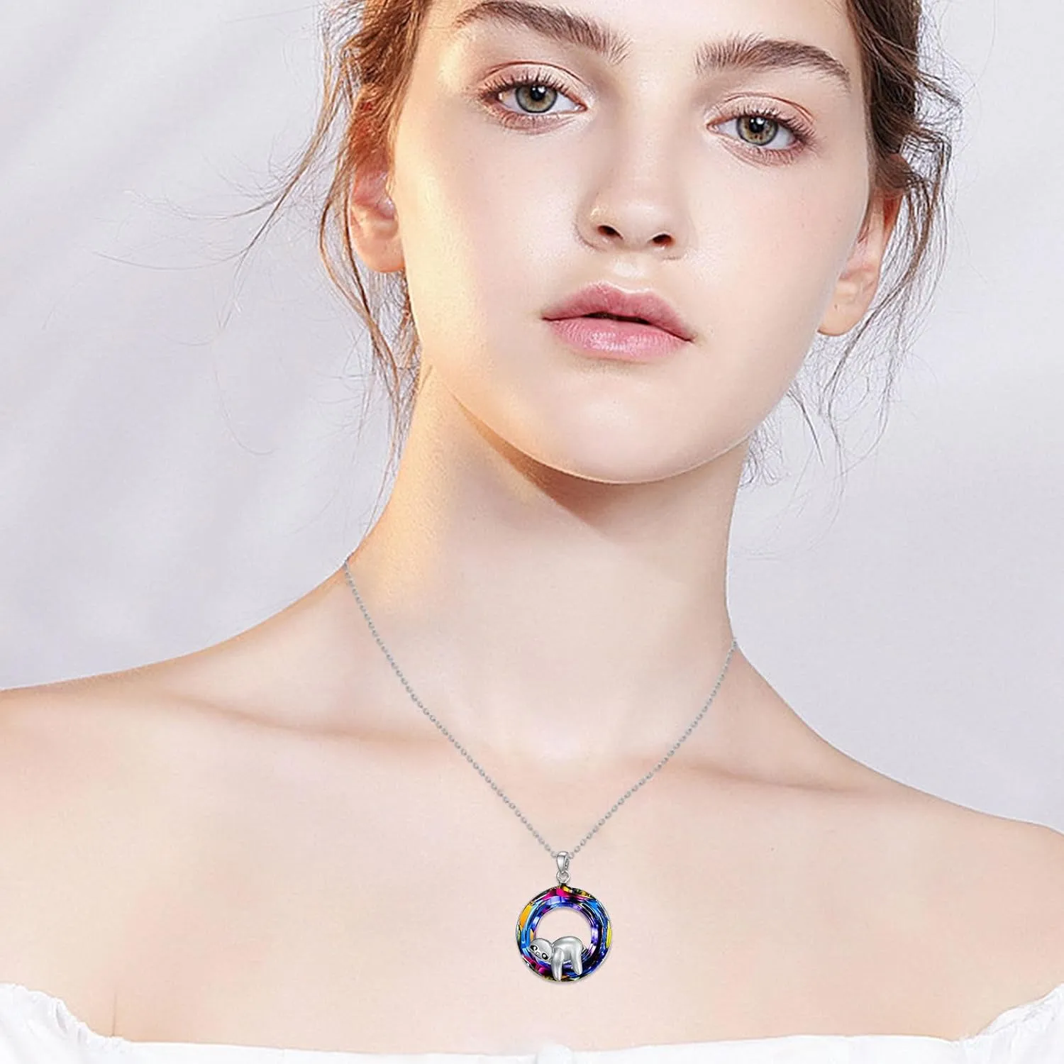 Sloth Necklace for Women Gemstone/Crystal Sloth Pendant Sloth Jewelry Valentine's Day Birthday Gifts for Mom Girlfriend Sloth Lovers