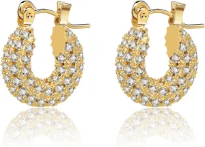 Small Chunky Hoop Earrings, Gold Plated Small Lightweight Cubic Zirconia Hoop Earrings for Women, Size: 15mm, 22mm