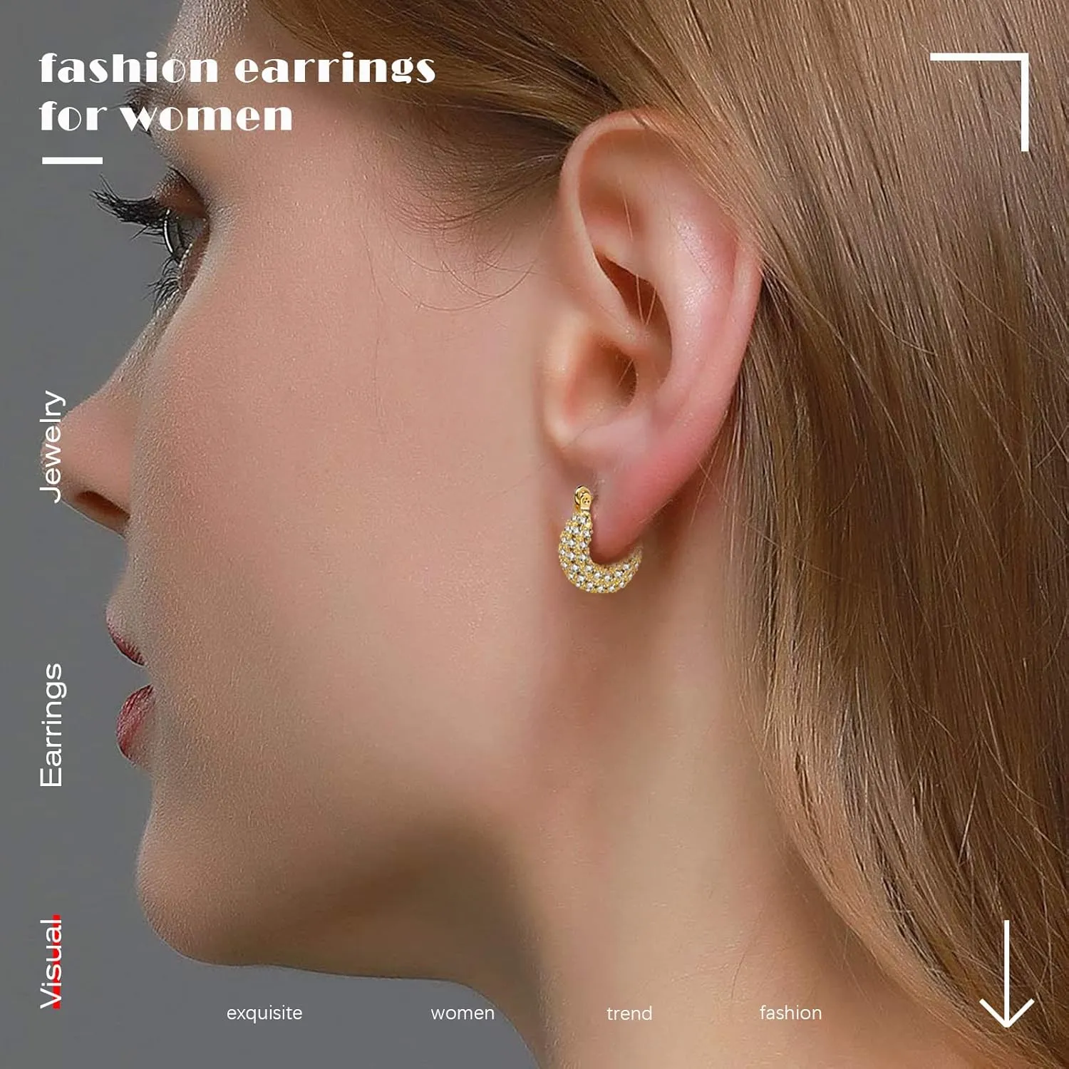 Small Chunky Hoop Earrings, Gold Plated Small Lightweight Cubic Zirconia Hoop Earrings for Women, Size: 15mm, 22mm