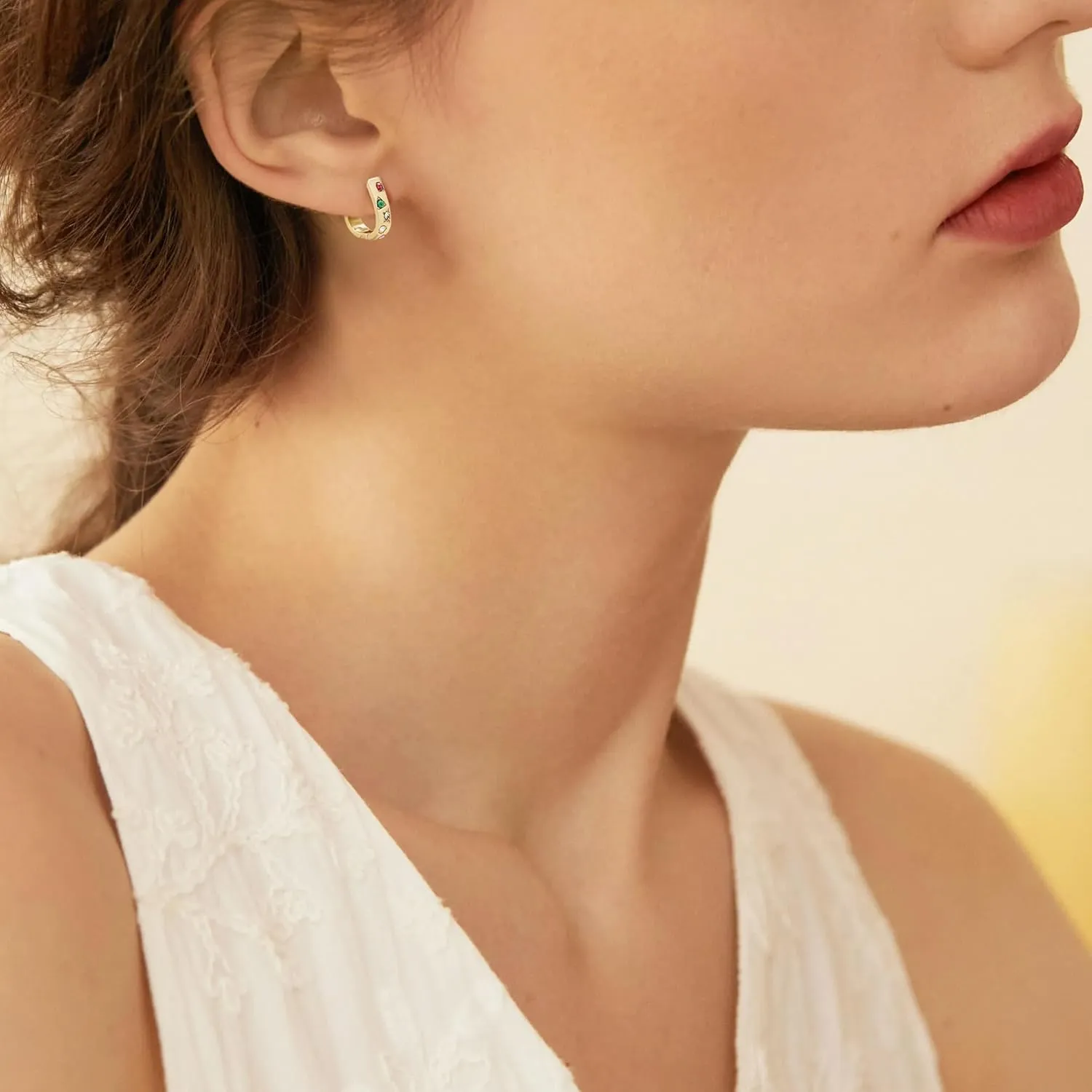 Small Chunky Thick Hoop Earrings for Women 14K Gold Plated Hoops Huggie Gift Ball Earring Button Trendy Hoop Earring for Women Hypoallergenic