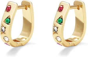 Small Chunky Thick Hoop Earrings for Women 14K Gold Plated Hoops Huggie Gift Ball Earring Button Trendy Hoop Earring for Women Hypoallergenic