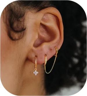 Small Gold Earrings Set 14K Gold Plated Dainty Stud Huggie Hoop Earrings for Multiple Piercing Hypoallergenic Small Hoop Dangle Earrings Sets for Women