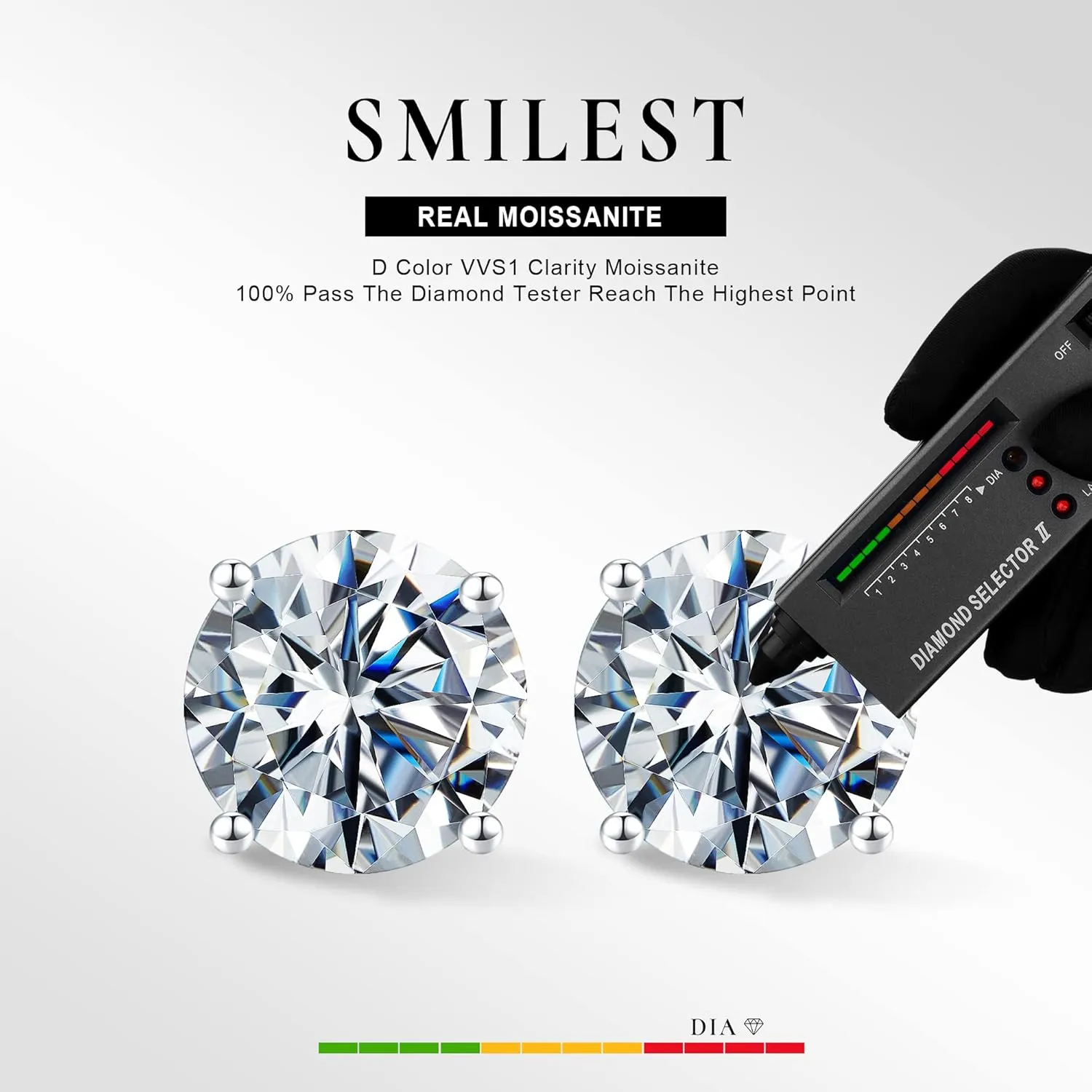 SMILEST 0.2-4ct Moissanite Screw Back Earrings, D Color VVS1 Clarity Lab Created Moissanite 18K White Yellow Rose Gold Ruthenium Vermeil 925 Sterling Silver Round Moissanite Earrings for Women Men