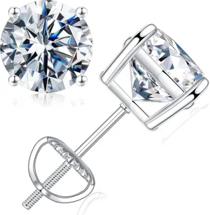SMILEST 0.2-4ct Moissanite Screw Back Earrings, D Color VVS1 Clarity Lab Created Moissanite 18K White Yellow Rose Gold Ruthenium Vermeil 925 Sterling Silver Round Moissanite Earrings for Women Men