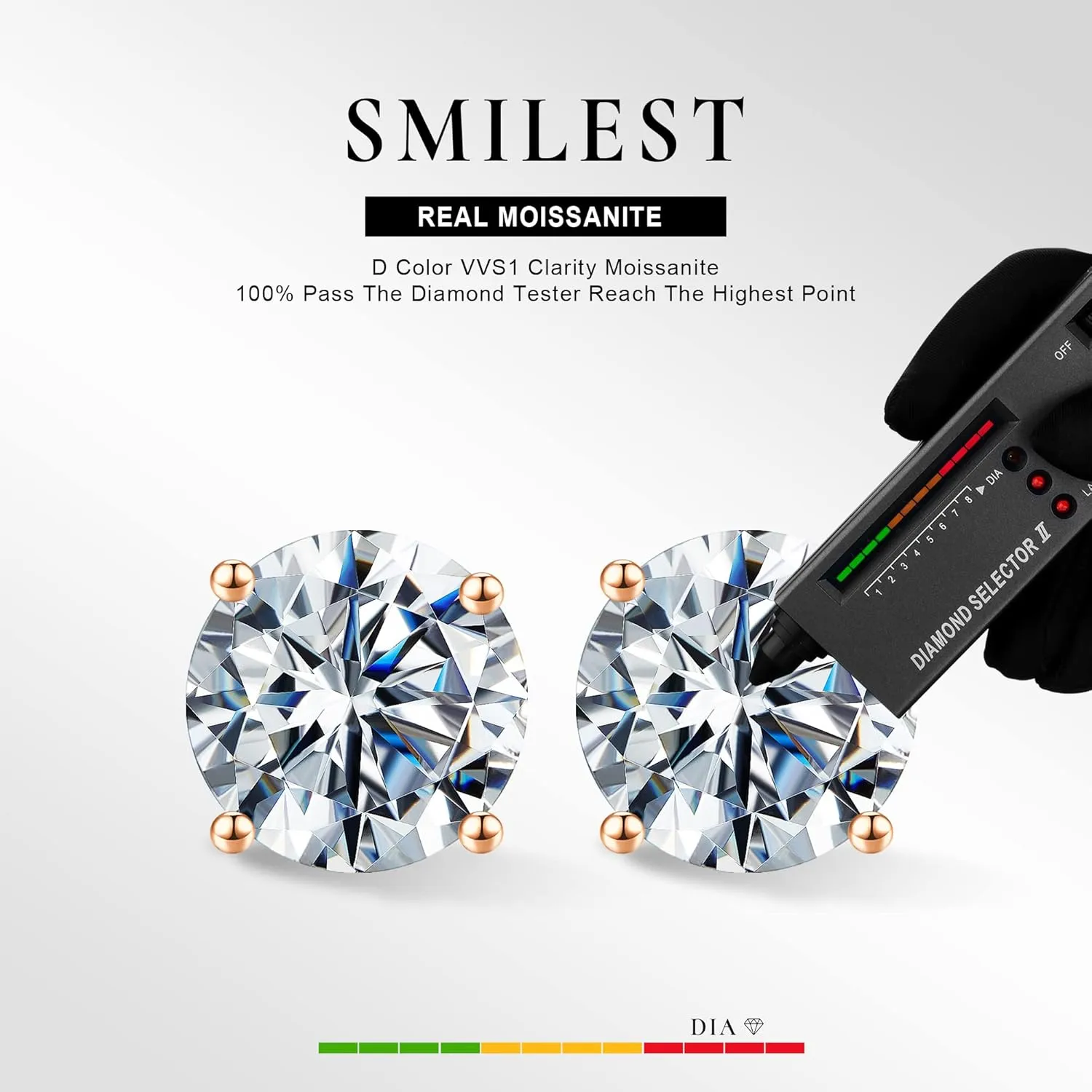 SMILEST 0.2-4ct Moissanite Screw Back Earrings, D Color VVS1 Clarity Lab Created Moissanite 18K White Yellow Rose Gold Ruthenium Vermeil 925 Sterling Silver Round Moissanite Earrings for Women Men
