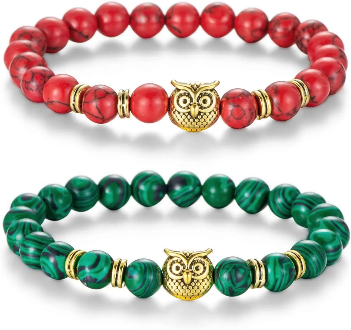 Softones Owl Gifts Owl Bracelets Healing Crystals Bracelet for Women Men Spiritual Energy Beaded Bracelet Set Gifts