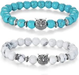 Softones Owl Gifts Owl Bracelets Healing Crystals Bracelet for Women Men Spiritual Energy Beaded Bracelet Set Gifts