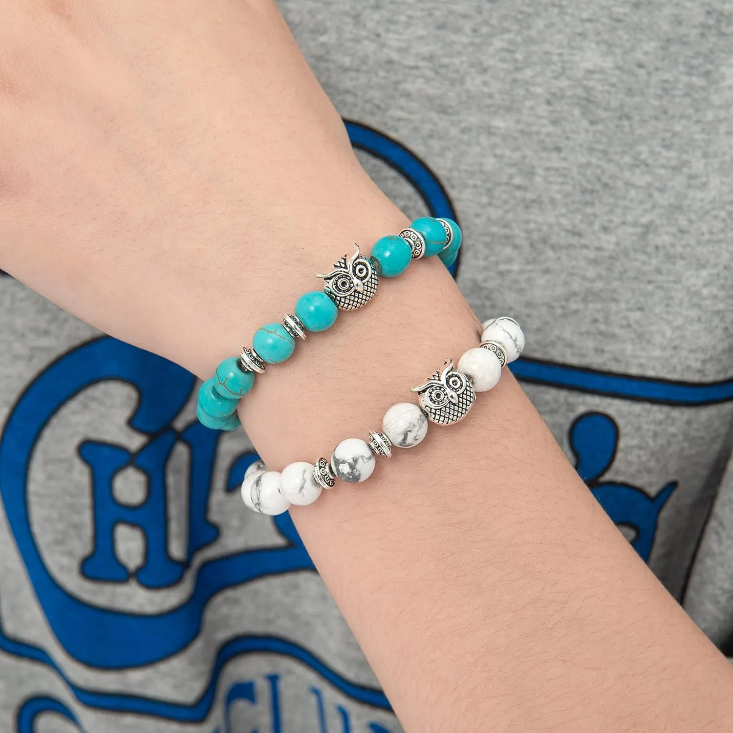 Softones Owl Gifts Owl Bracelets Healing Crystals Bracelet for Women Men Spiritual Energy Beaded Bracelet Set Gifts