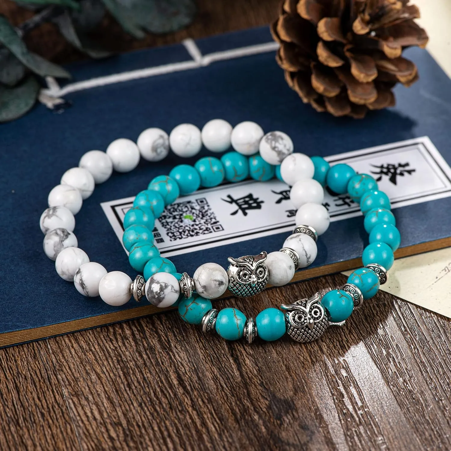 Softones Owl Gifts Owl Bracelets Healing Crystals Bracelet for Women Men Spiritual Energy Beaded Bracelet Set Gifts