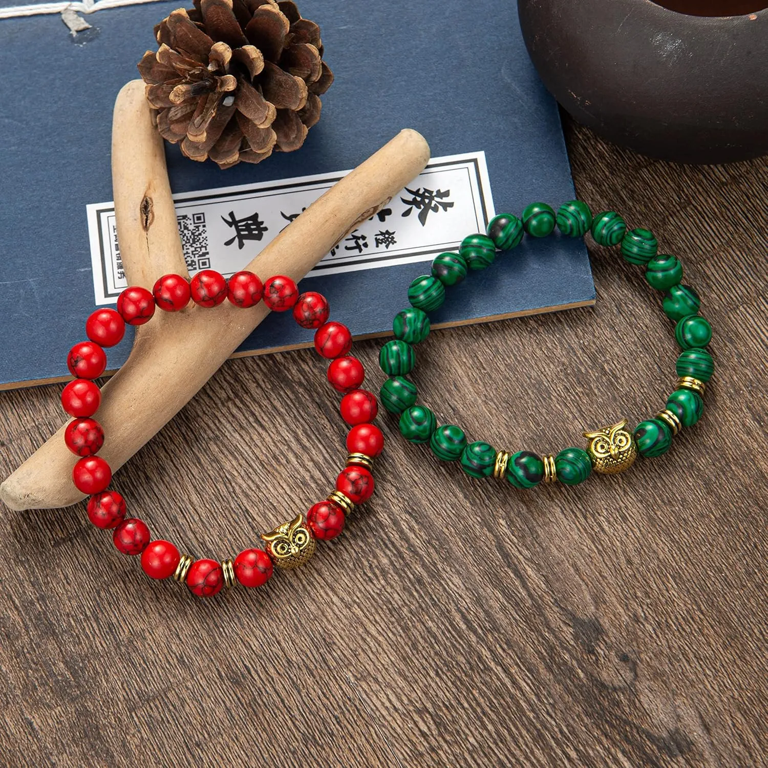 Softones Owl Gifts Owl Bracelets Healing Crystals Bracelet for Women Men Spiritual Energy Beaded Bracelet Set Gifts