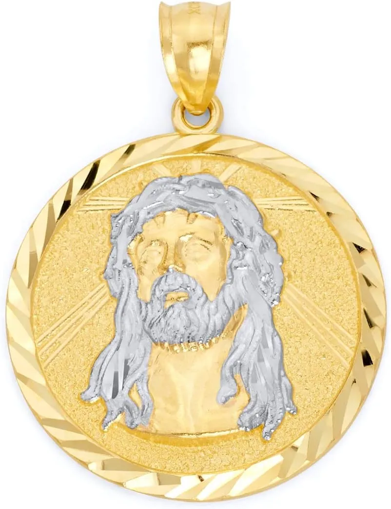 Solid 10k Two Tone Gold Jesus Head Medallion Pendant