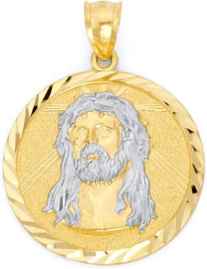 Solid 10k Two Tone Gold Jesus Head Medallion Pendant