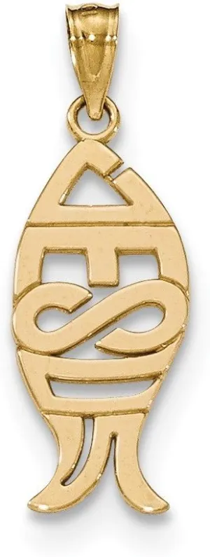 Solid 14K Gold Polished Jesus Fish Pendant