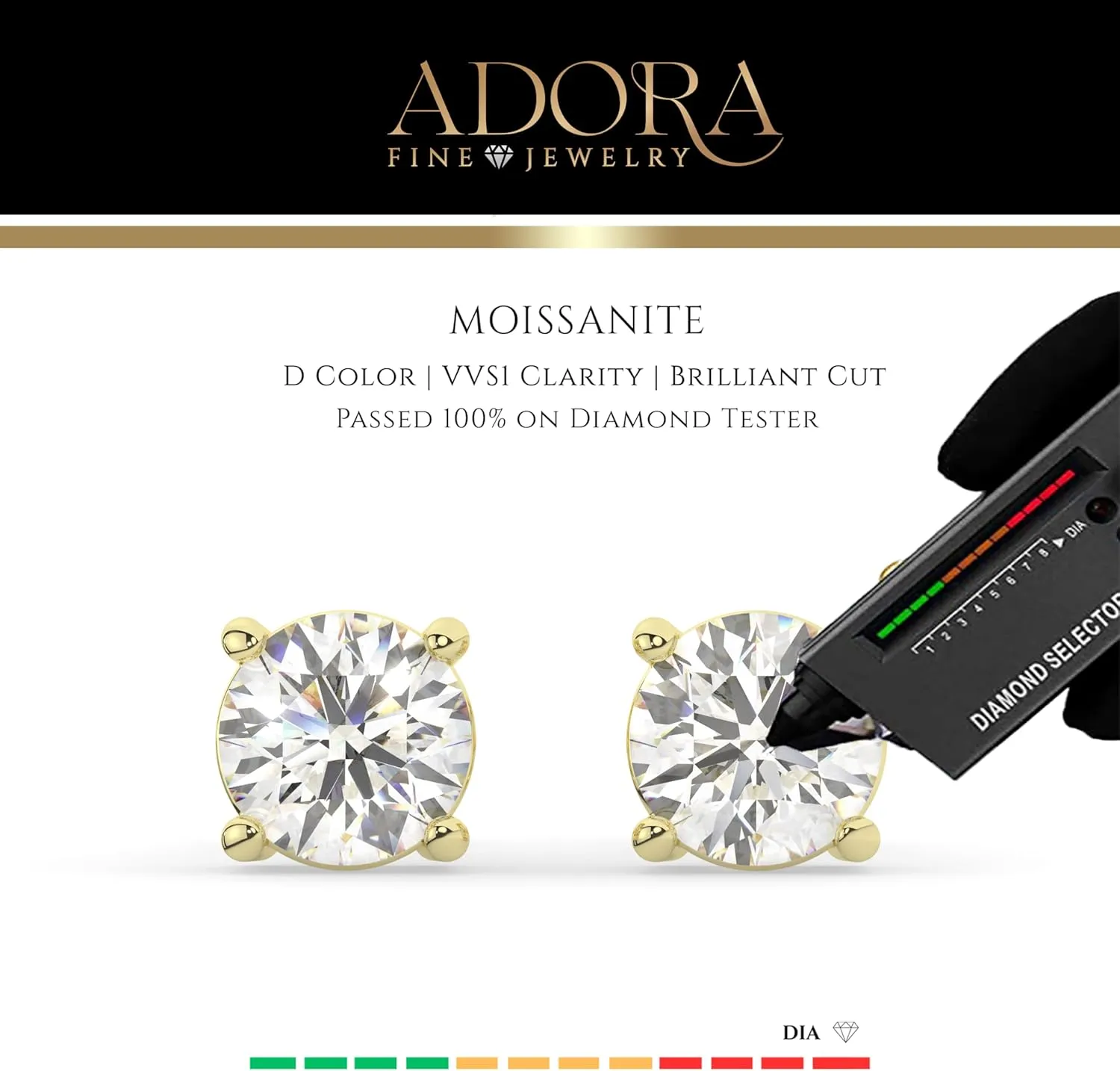 Solid 14K White Yellow Gold Moissanite Round Cut Solitaire Stud Earrings for Women | 0.50 to 2.0 CTW| Screw Back or Push Back Posts | Made in USA