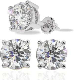 Solid 14K White Yellow Gold Moissanite Round Cut Solitaire Stud Earrings for Women | 0.50 to 2.0 CTW| Screw Back or Push Back Posts | Made in USA