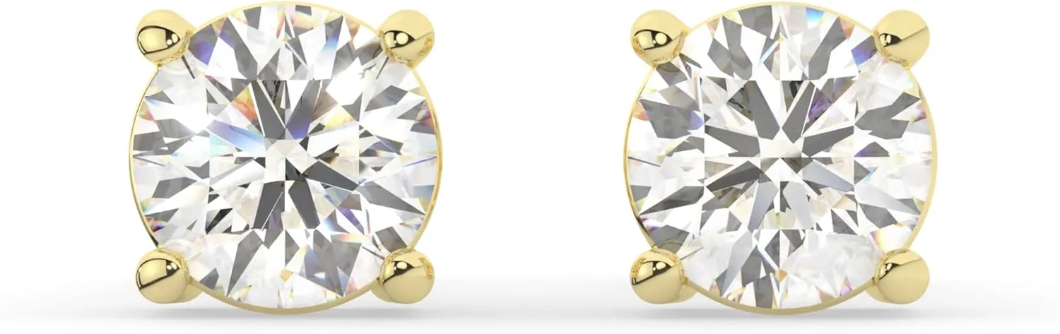 Solid 14K White Yellow Gold Moissanite Round Cut Solitaire Stud Earrings for Women | 0.50 to 2.0 CTW| Screw Back or Push Back Posts | Made in USA