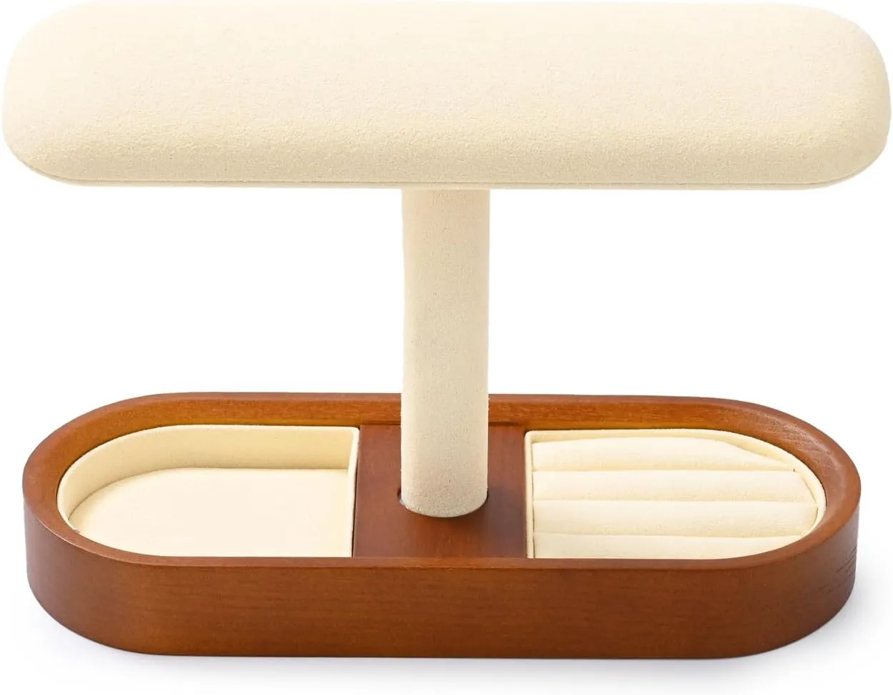 Solid Wood T-Bar Watch Display Stand for Women Men Jewelry Display Props Jewelry Organizer Holder for Watch Bracelet Rings Cufflinks(Beige)