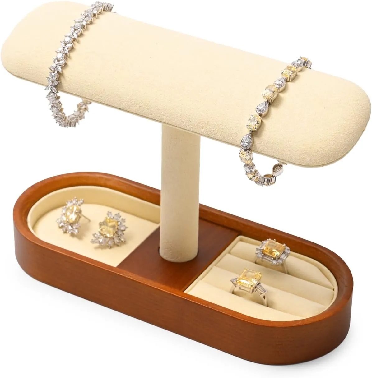 Solid Wood T-Bar Watch Display Stand for Women Men Jewelry Display Props Jewelry Organizer Holder for Watch Bracelet Rings Cufflinks(Beige)