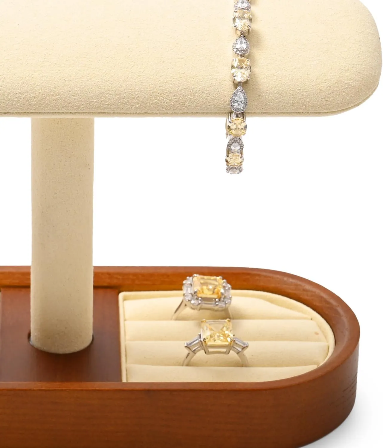 Solid Wood T-Bar Watch Display Stand for Women Men Jewelry Display Props Jewelry Organizer Holder for Watch Bracelet Rings Cufflinks(Beige)