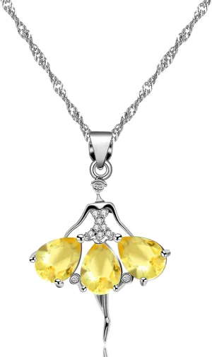 Sparkling Cubic Zirconia Ballet Dancer Pendant Necklace Elegant Women's Jewelry Little Girl Necklace Handcrafted for Birthday Valentine's Day