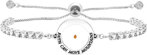 Sparkling Cubic Zirconia Tennis Bracelet Engraved with Faith Can Move Mountains, Mustard Seed Religious Jewelry, Christian Inspirational Jewelry for Men and Women