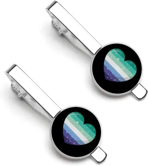 Sparkling Gay Men Heart Tie Clips for Men 2 Pcs Silver 2.1 Inch Tie Bar Set Classic Suit Accessories Ideal Gift 5.5x2.2cm