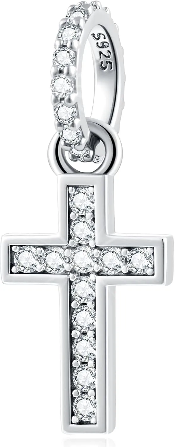 Sparkling Latin Cross Pendant Charms fits European Necklace Bracelet, 925 Sterling Silver Christian/Religious Beads, Gifts for Christmas/Easter/Mothers Day/Grandma