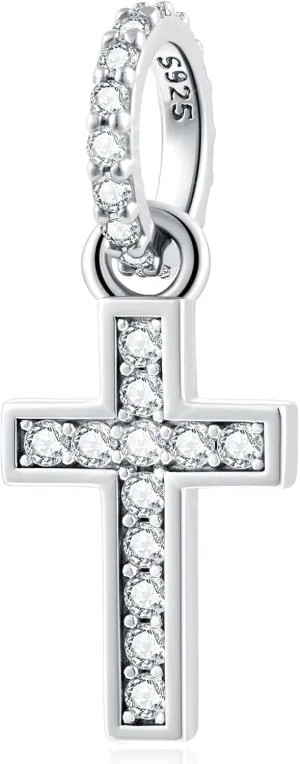 Sparkling Latin Cross Pendant Charms fits European Necklace Bracelet, 925 Sterling Silver Christian/Religious Beads, Gifts for Christmas/Easter/Mothers Day/Grandma