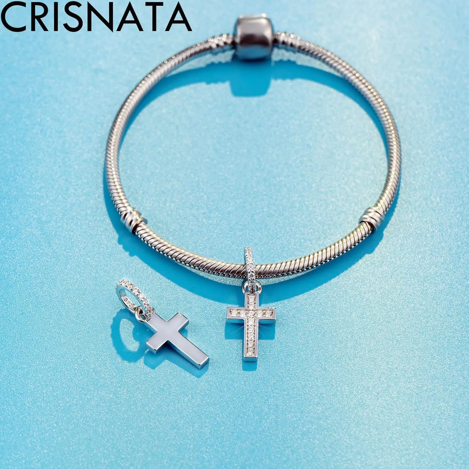 Sparkling Latin Cross Pendant Charms fits European Necklace Bracelet, 925 Sterling Silver Christian/Religious Beads, Gifts for Christmas/Easter/Mothers Day/Grandma