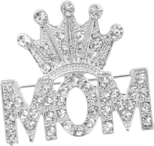 Sparkling Mother's Day Brooch Mom Alphabet Crown Diamond Brooch Elegant and beautiful lapel pins Gifts for Mom on Mother's Day or Mom's Birthday