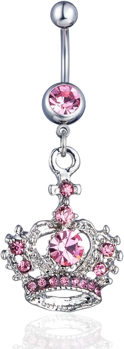 Sparkling Rhinestone Crown Belly Button Ring Elegant Crystal Dangle Button Ring Jewelry for Women Hypoallergenic Body Piercing Accessories