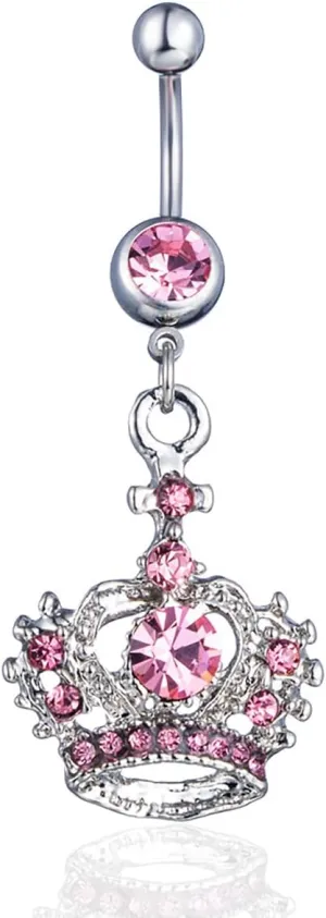 Sparkling Rhinestone Crown Belly Button Ring Elegant Crystal Dangle Button Ring Jewelry for Women Hypoallergenic Body Piercing Accessories