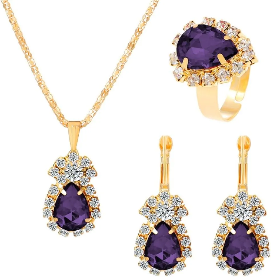 Sparkling Rhinestone Ladies Gifts Bride Silver Bridal Necklace Earrings Ring Set Crystal Wedding Jewelry Set Rhinestone Choker Necklace for Women (Set of 3)