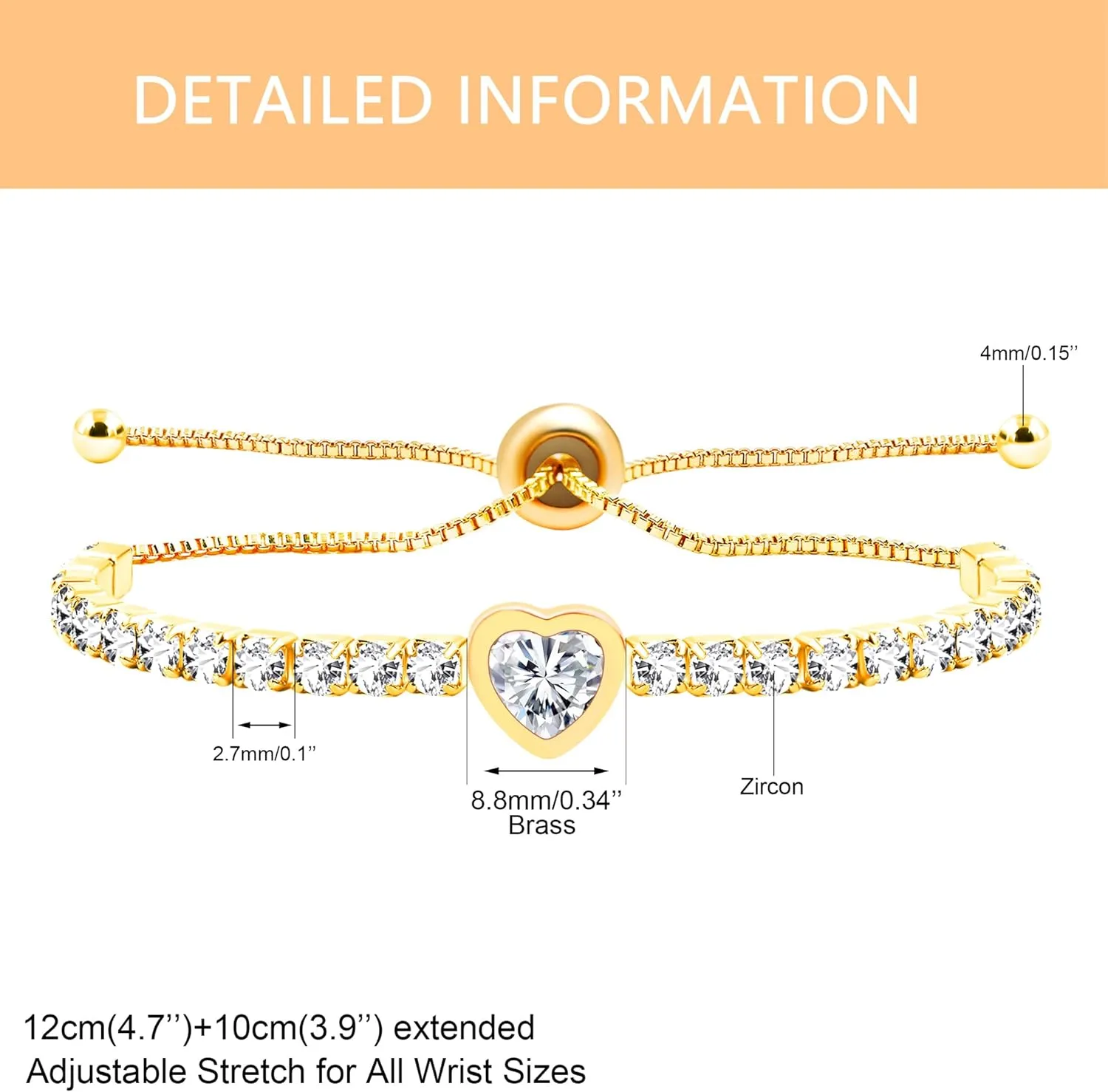 Sparkling Tennis Bracelet, Zircon Women's Bracelet Light Luxury Heart Shaped Charm Stretching Bracelet, Jewel Bracelet for Girlfriend Mom Her