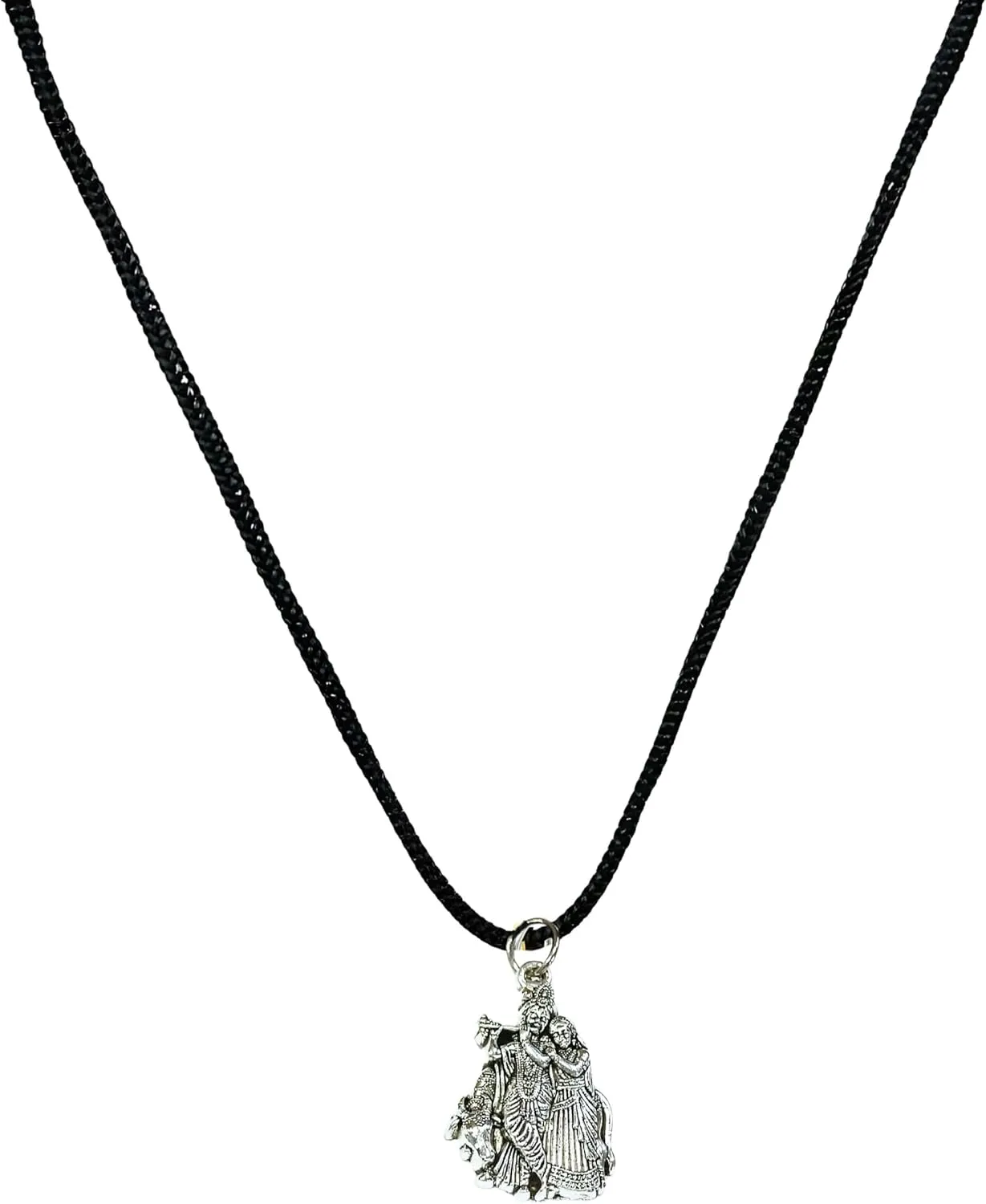 Spiritual Radha Krishna Pendant Necklace with Chain  Hindu God Jewelry Locket for Men & Women | Religious Temple Radha Krishna Design