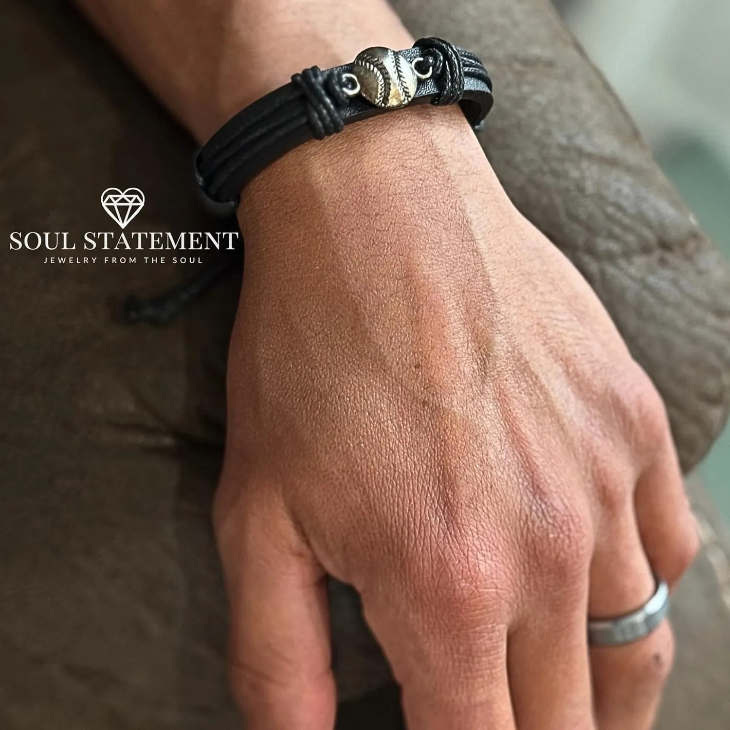 Sports Leather Wrap Bracelets for Men & Teens - Soccer, Football Charm Bracelet Adjustable Sizing